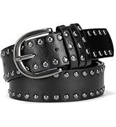 maikun Studded Leather Belt for Women, Punk Goth Grunge Belt for Jeans Pants Dresses