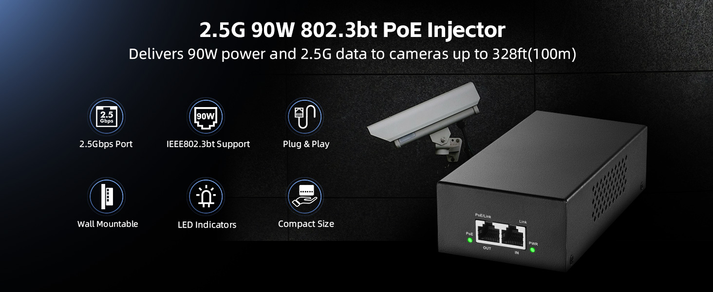 2.5G 90W PoE Injector