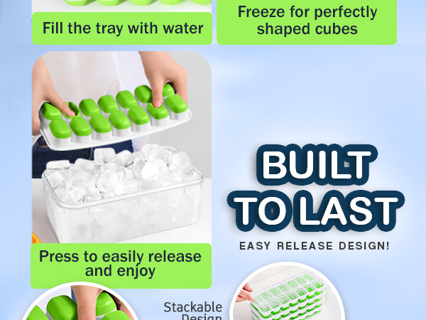 Ice Cube Tray For Freezer Mold Silicone Plastic Nugget Lid Bin Whiskey Cocktail Drink Kit Bucket