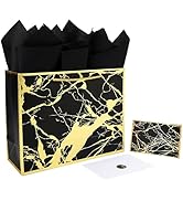 13" Large Black Marble Gift Bag Set with Greeting Card and Tissue Papers for Men's Birthday Party...