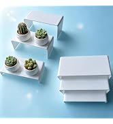 SOVQUEST Wider Version White Acrylic Display Risers 2 Sets 6 Pcs 4 Inch Wide Rectangular Shelves ...
