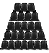 PLULON 25 Pcs Black Drawstring Bags Bulk, Black Drawstring Backpack Bulk String Backpack Cinch Sa...