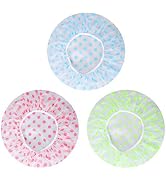 Shower Caps, 3 Pcs Waterproof Bath Caps Plastic Reusable Shower Caps Elastic Band Bath Hair Hat f...