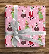 ZINTBIAL Pink Dog Christmas Reversible Wrapping Paper Roll - Gift Wrap with Pink Polka Dots on Re...