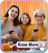 the family of four enjoying a meal