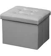 AmasSmile Ottoman with Storage,17" Folding Leather Foot Rest Chest,Grey | Storage Ottoman Foot Re...