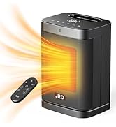JRD 10inch PTC Space Heater with 80°Oscillation, Thermostat, 12h Timer, Fast Heat, Eco Mode, Remo...