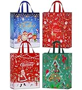 AhfuLife Extra Large Christmas Gift Bags, 4 Packs Giant Christmas Tote Bags with Handles, Reusabl...
