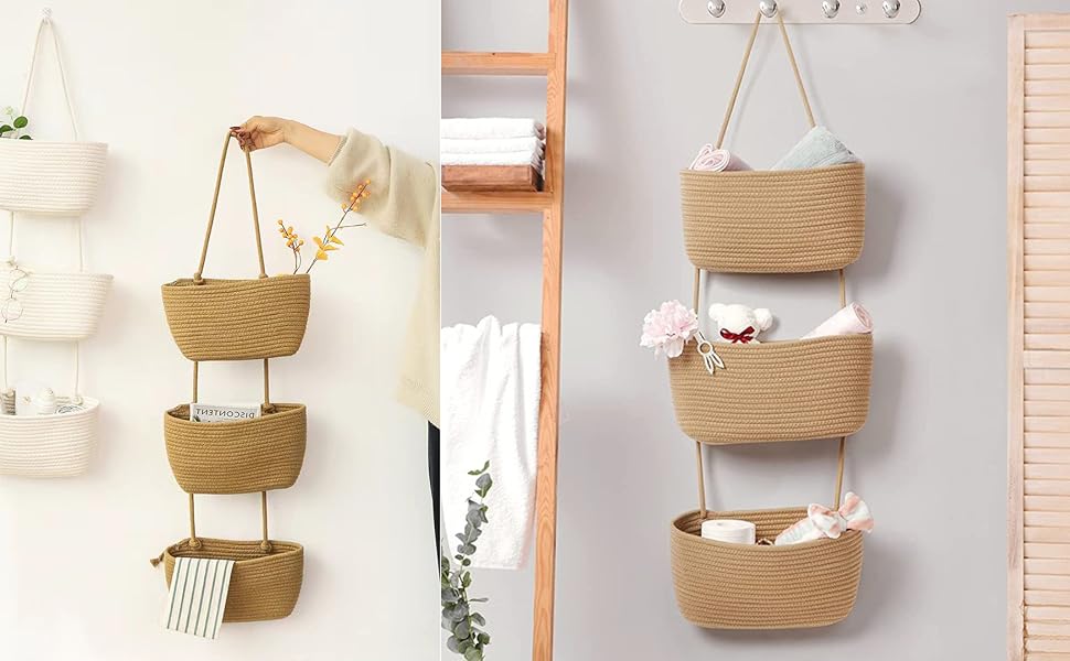 AARAINBOW Large Wall Hanger with 3 Baskets Decorative Door Storage Hanging wall baskets for nursery