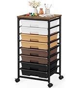 Pipishell Rolling Cart with 8 Drawers, Rolling Storage Drawer Cart with Lockable Wheels & Wood Ta...
