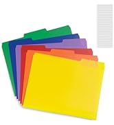 Slomg 36 Pack Plastic File Folders with Pocket, 1/3 Cut Tab Heavy Duty Poly Manila File Folder wi...