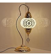 GOGERS Turkish Mosaic Table Lamp, Moroccan Style Swan Neck Bedside Lamp with Handmade Glass Shade...