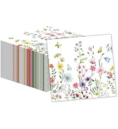 50 Pcs Wildflower Napkins 13 X 13 Inches, Floral Paper Napkins Disposable Flower Cocktail Napkins...
