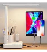 COZOO LED Desk Lamp with 2 USB Charging Ports,Type C Port,1 AC Outlet,2 Pen Holders,3 Color Tempe...