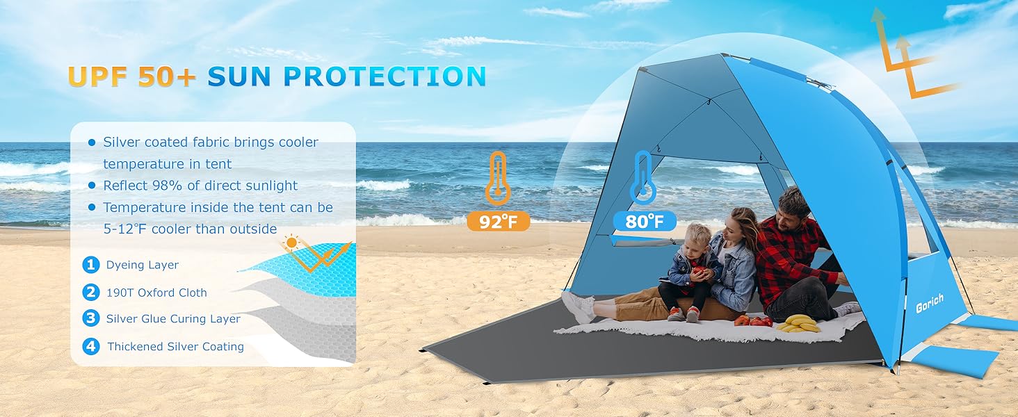 beach tent with upf50+ uv protection