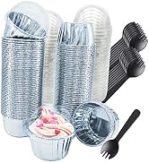 Foil Cupcake Liners with Lids 100Pack,Free-Air 3.5Oz Foil Baking Cups Mini Muffin Liners,Disposab...