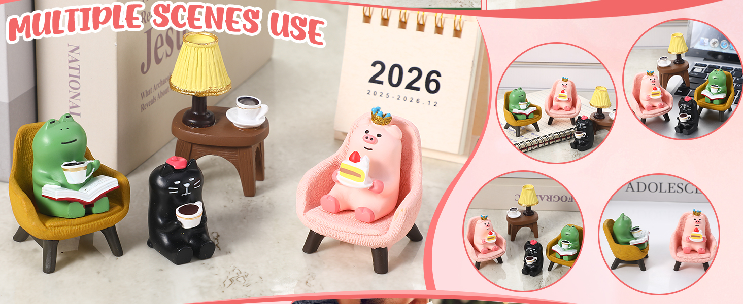 Cute Miniature Pig Cat Frog Figurines
