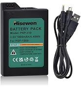 Hisewen PSP Battery, 3.6v 1800mAh PSP 1000 Batteries with PSP Charger Cable for Sony PSP 1000 100...