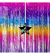 Sparkling Neon Rainbow Foil Fringe Curtain Backdrop Metallic Streamers Photo Booth Props for Birt...