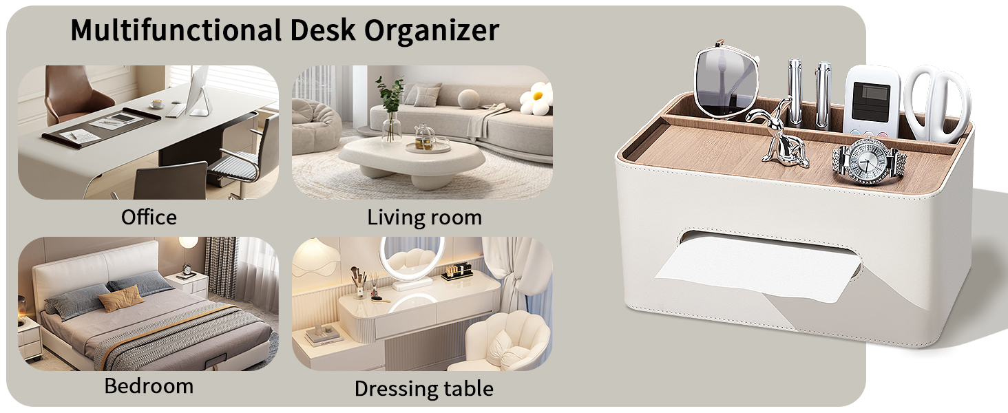 Tissue Box Cover Rectangular Storage Organizer, Multifunctional Remote Control Holder Desk Organizer