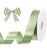 Sage Green Satin Ribbon 1 Inch 50 Yards Solid Fabric Light Green Ribbon for Easter Baskets Gift W...