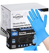 TitanFlex Heavy-Duty Blue Disposable Nitrile Gloves, Box of 100, 6-mil, Fully Textured, Powder-Fr...