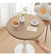 Huierxun Round Fitted PU Tablecloth with High Elastic Edge 43 Inch Dia Waterproof Oil Proof Table...