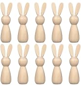 DOITOOL 10pcs Unfinished Wooden Peg Rabbit Dolls for Crafting of Smooth Blank Figures for Paintin...