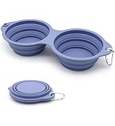 SLSON Collapsible Dog Bowls,Integrated Molding Dog Double Bowl No Plastic Rim 2 in 1 Foldable Pet...