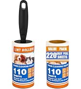Lint Roller 220 Sheets with 1 Handle, Pet Hair Remover for Laundry, Extra Sticky Lint Rollers for...