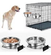 ShineMe Heavy Duty Hanging Dog Bowls for Kennel Cage Crate, No Spill Stainless Steel Kennel Bowls...