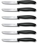 Victorinox Swiss Classic 6-Piece Steak Knife Set (4½" Blade with Round Tip, Serrated) Black