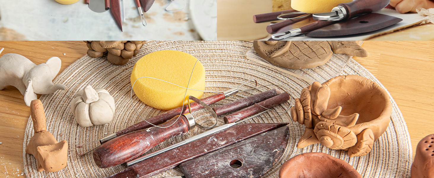 8PCS Stained Wooden Pottery Sculpting Tools