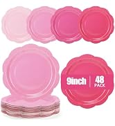 CENLBJ 48Pcs Pink Paper Plates for Party 9Inch Scalloped Gradient Disposable Plates Tableware for...