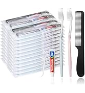 HQSLsund 20pcs Disposable Toothbrushes with Toothpaste and Comb Floss Individually Wrapped, 4-in-...