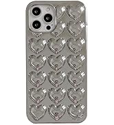 3D Love Heart Plating Silver Phone Case Compatible with iPhone 14 Pro,Electroplated Heart-Shaped ...