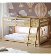 Vantic Low Bunk Bed with LED Light, Floor Low Bed with Wide Stairs, Convertible Soild Wooden Todd...