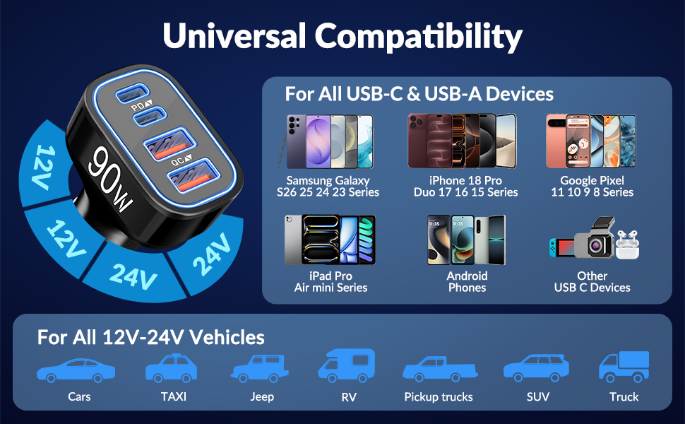 Universal Compatibility 12V-24V Car