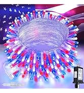 4th of July Decorations Red White and Blue Lights, 200 LED 66FT String Light Plug-in, 8 Modes 4th...