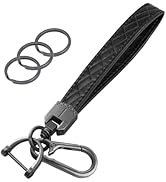 OHKYOOT Leather Wristlet Keychain,Car Key Chain Wrist Keychain with 3 Key Ring and Anti-Lost D Ri...