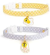 2 Pack Cotton Breakaway Cat Collars with Bell,Yellow & Purple Egg Cat Paw Pendant Cute Cat Collar...