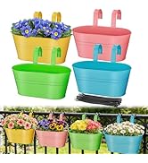 MADHOLLY Railing Planter with Drainage Holes - Sturdy Bucket Pots for Railing Fence, Countryside ...