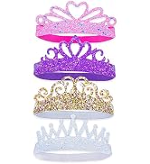 FROG SAC 4 Glitter Tiara Headbands for Girls, Elastic Princess Crown Hair Bands for Toddlers, Str...