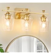 3 Light Bathroom Vanity Light Fixtures,Modern Brushed Gold Vanity Lights with High Clear Wine Gla...