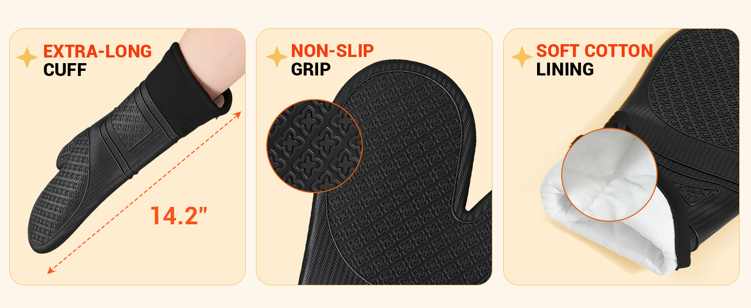 Extra-Long Cuff, Non-Slip Grip , Soft Cotton Lining