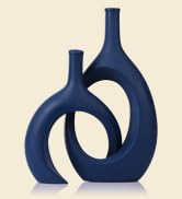 Navy Blue Unique Hollow Bud Vases Set of 2,Modern Snuggle and Huging Style Ceramic Vase for Pampa...