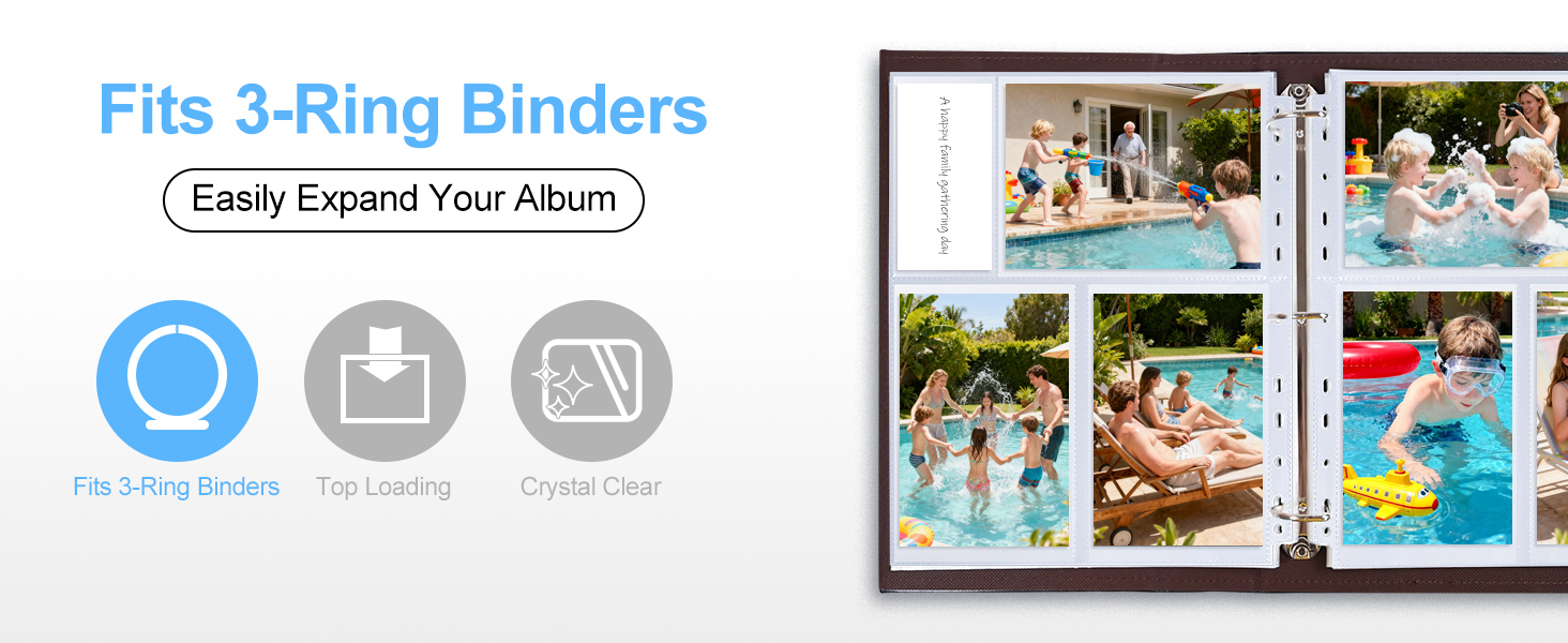 3.5x5 Photo Album Refill Pages for 3 Ring Binder