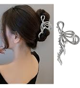 Metal Sliver Hair Claw Clips Ribbon Bow Hair Clips with Pearl Design Large No Slip Hair Barrette ...