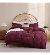 JSD Burgundy Duvet Cover Set King Size, 3 Piece Duvet Cover with Pillow Shams, Soft Brushed Micro...