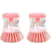 2Pcs Pink Dish Brush with Soap Dispenser,Soap Dispensing Brush, Kitchen Brush,Dish Pot Pan Sink C...